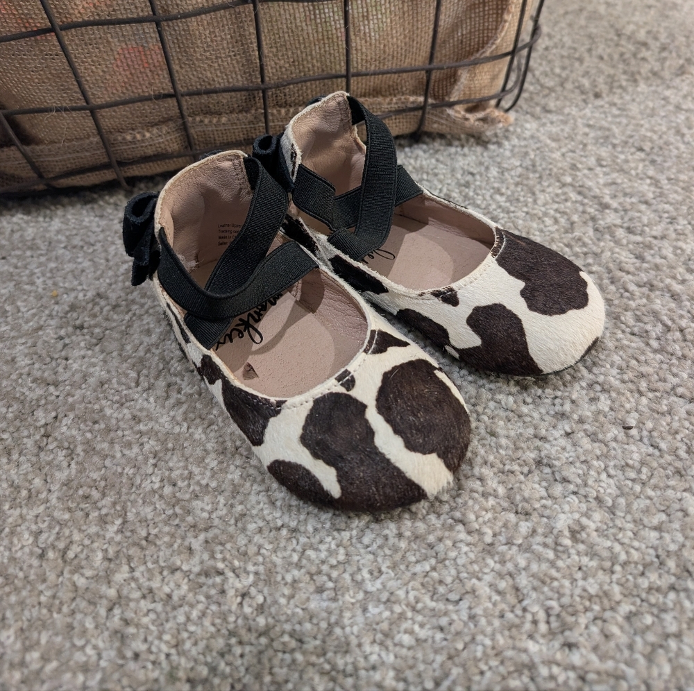 Monkey Feet Cow Print Kids Shoes with Black Straps